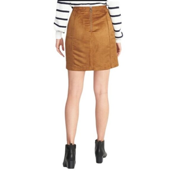 Old Navy Womens sz 4 Faux Suede A-Line Mini Skirt Front Pockets Camel Caramel Br - Picture 2 of 14